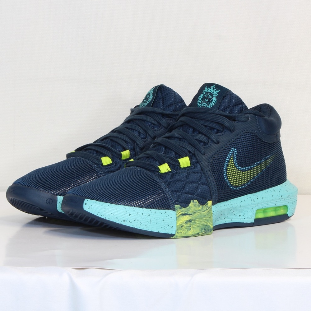 Nke Lebron Witness 8 Navy Cyber Green Frost Basketball Shoe NWT - Picture 8 of 10
